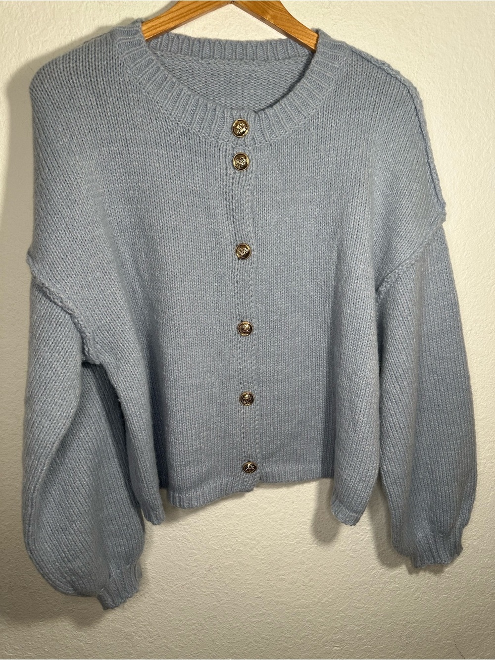 New Saodimallsu Oversized Cardigan Lantern Sleeve Button Down Blue $39.99 - Picture 6 of 8